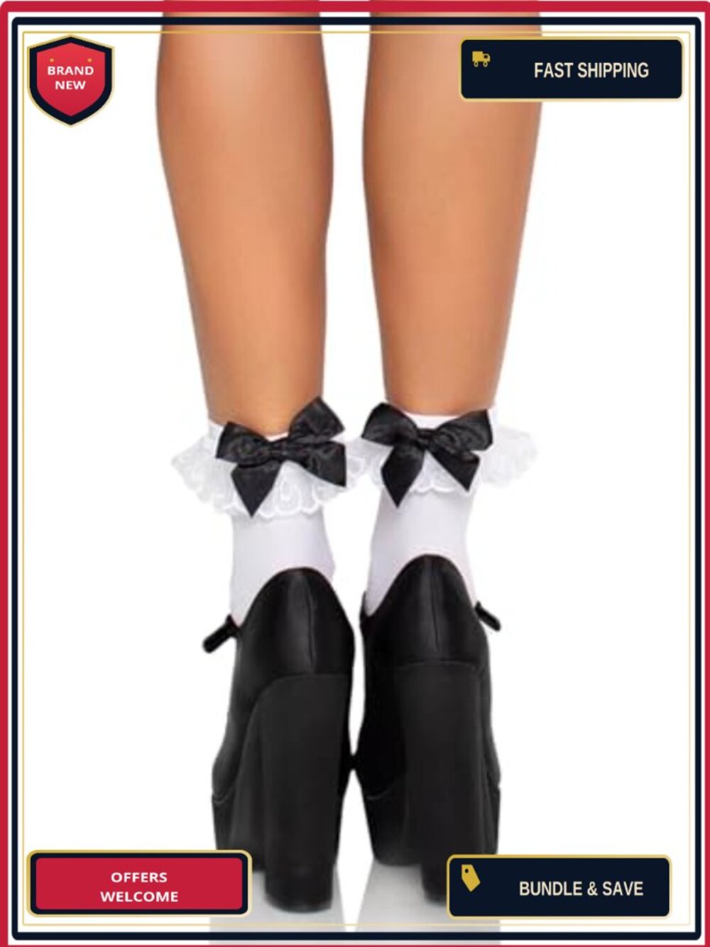 Lace Ruffle Nylon Anklet Socks with Satin Bow